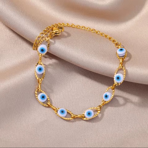 Blue eye Gold Evil Eye Stainless Steel Bracelet ✨ - Picture 5 of 17